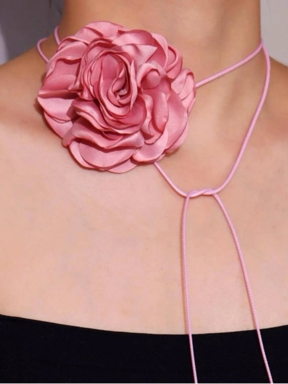 Chico’s Pink Rose Flower Choker Necklace NWT